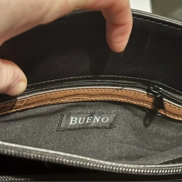 Mixed Media Black Brown Faux Leather Tote Shoulder Purse Document Bag Embossed - Picture 13 of 14